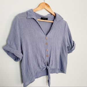 Light Blue Tie Front Crop